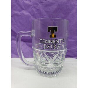 Vtg Tennent's Extra Pub Glass Beer Mug Stein Tankard Handle Pint Crown Mark